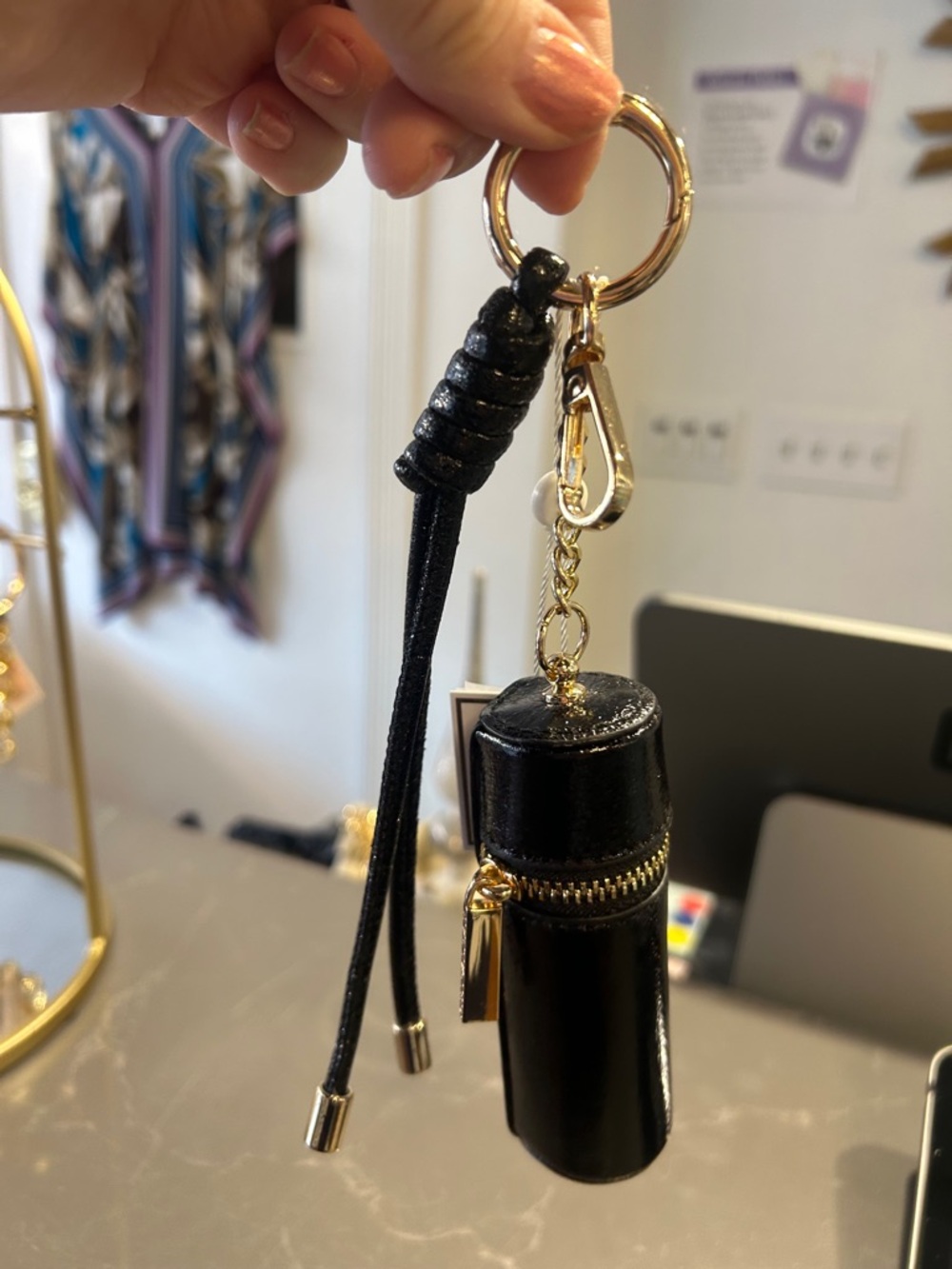 Shiraleah Black Patent Lipstick Case Keychain with Gold Hardware - Picture 5 of 11